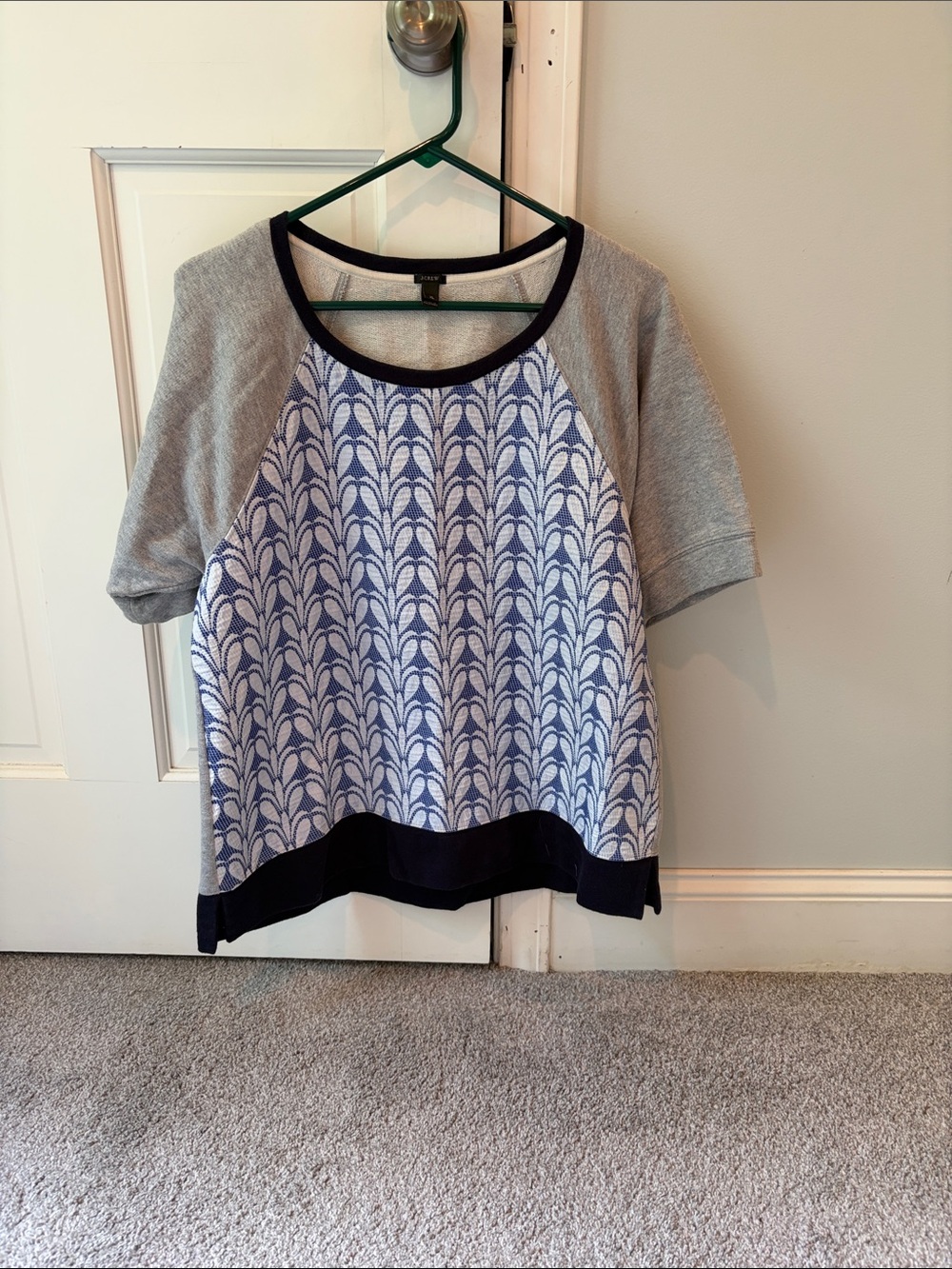 Blue Patterned Raglan Short Sleeve Top by